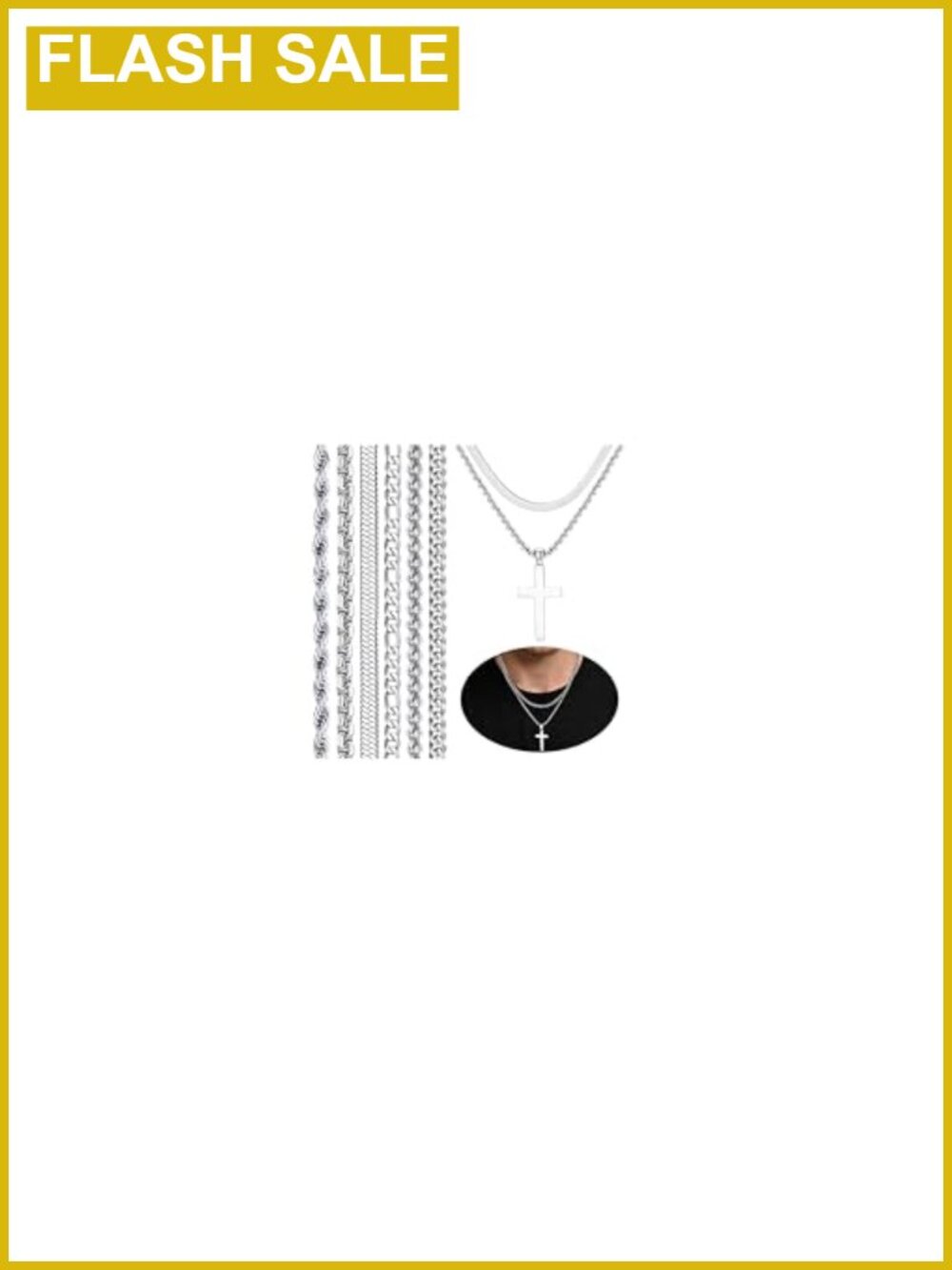 Stainless Steel Cross Necklace Set 6 Chains 18-20in